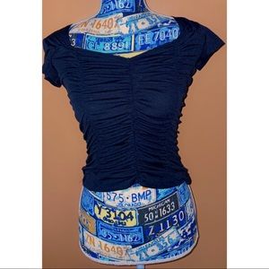 Black Square Collar Ruffle Top Blouse